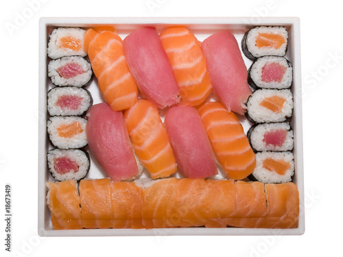 set of japan traditional food - rolls and sushi isolated on whit