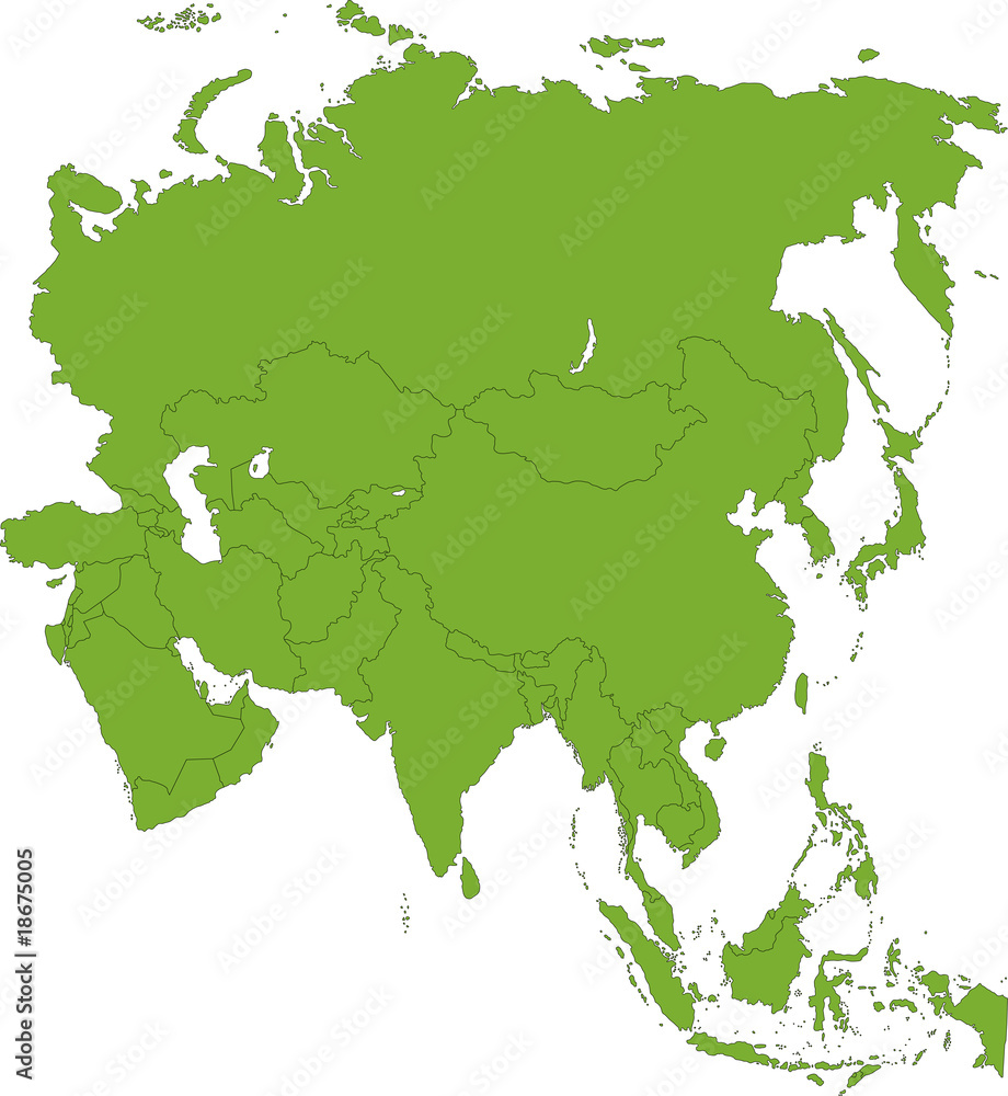 Green Asia map with country borders