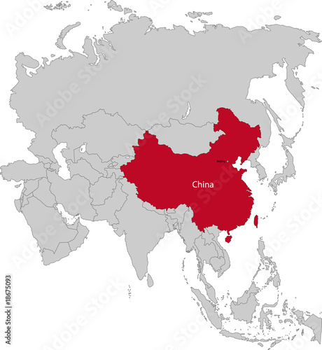 Location of China on the Asia continent