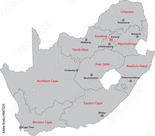 South Africa map with the provinces and the main cities photo