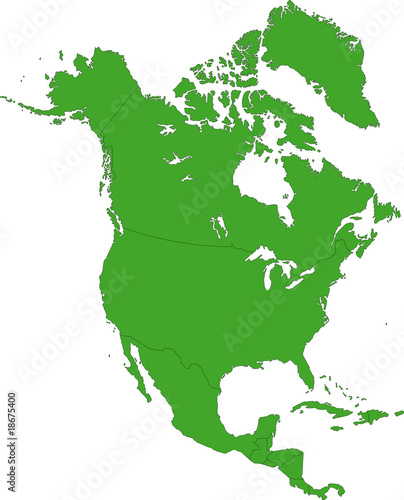Green North America map with country borders