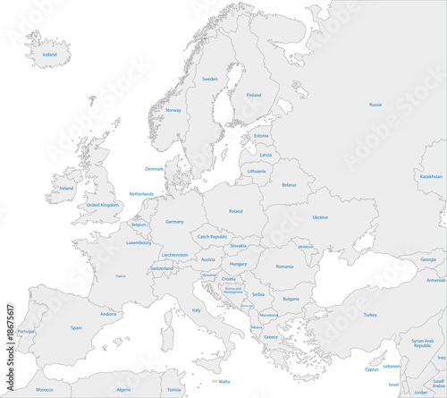 Grey Europe map with countries
