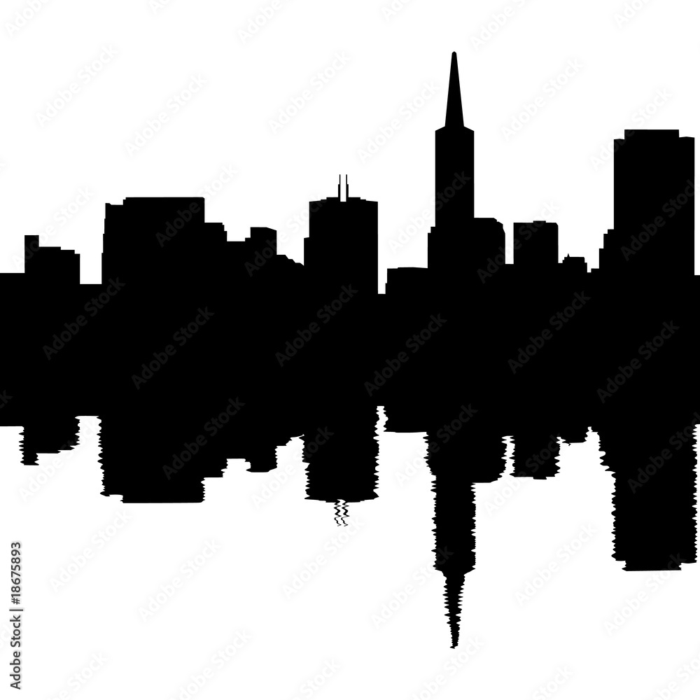 San Francisco Skyline reflected with ripples