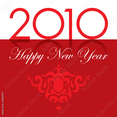 2010 Happy New Year text with ornament red