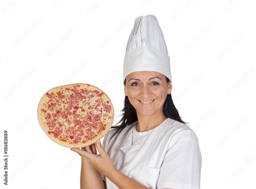 Pretty cook girl with a delicious pizza Pretty cook girl with a delicious pizza