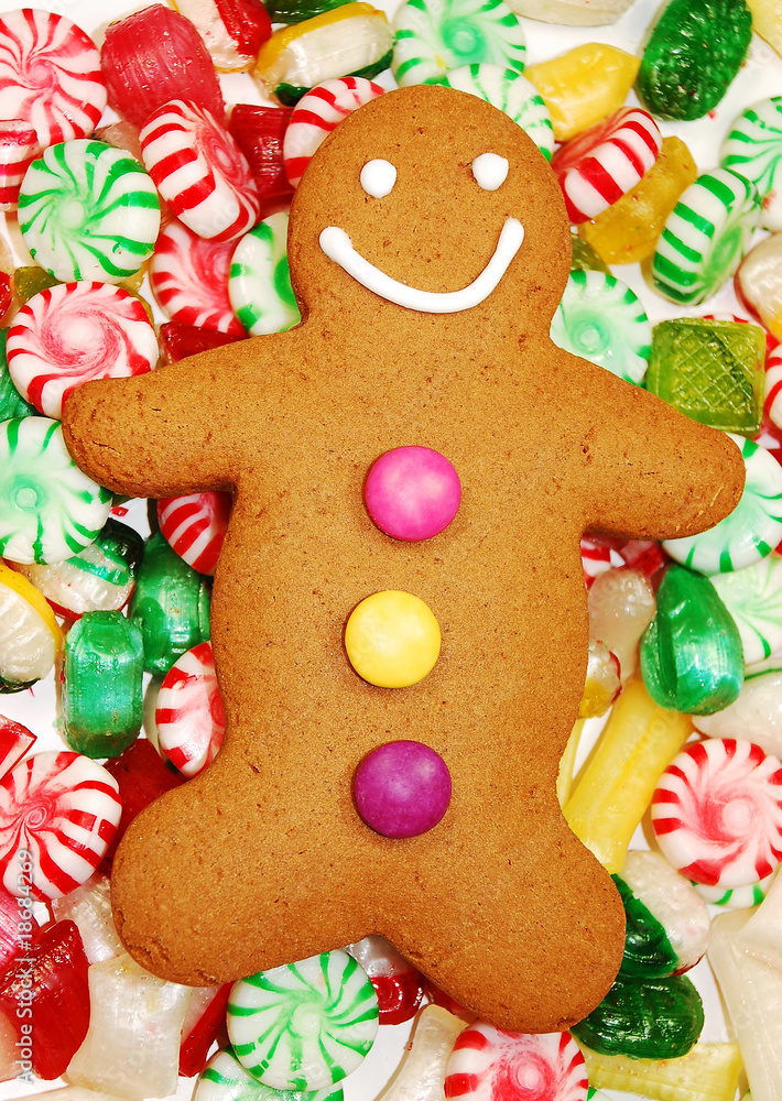 Gingerbread man and christmas candy