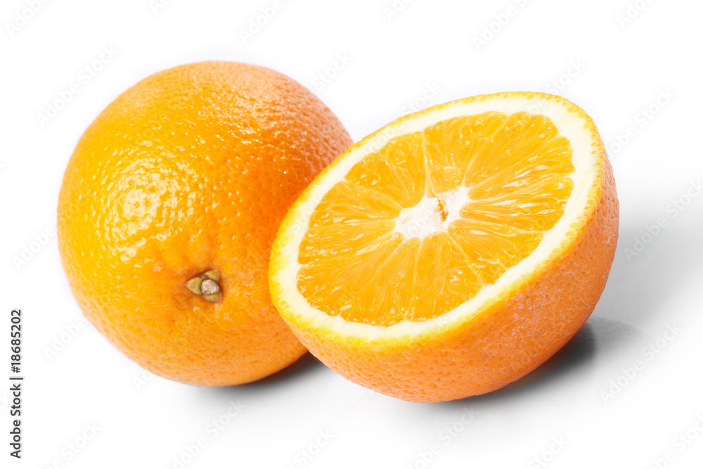 One and half oranges on the white background One and half oranges on the white background