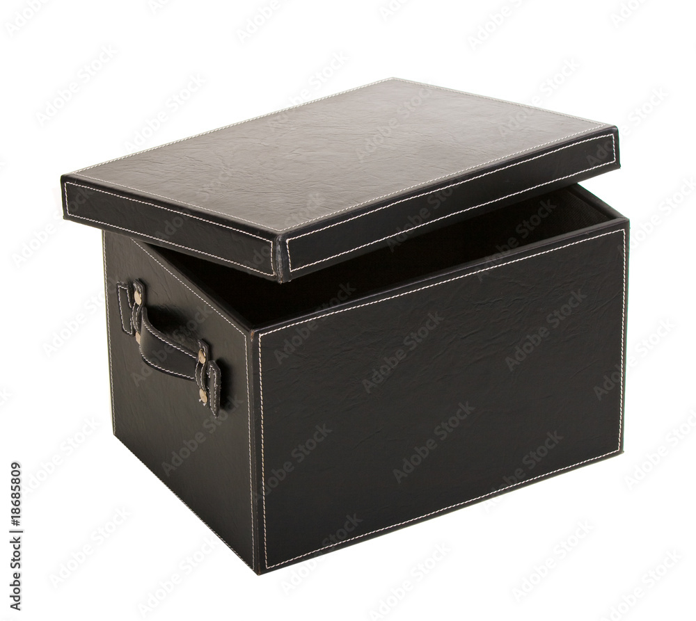fancy open black leather box over white background fancy open black leather box over white background