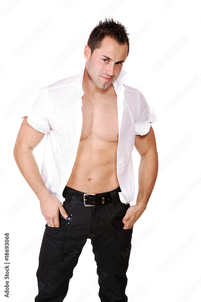 Fototapeta premium Sexy muscular man isolated on white