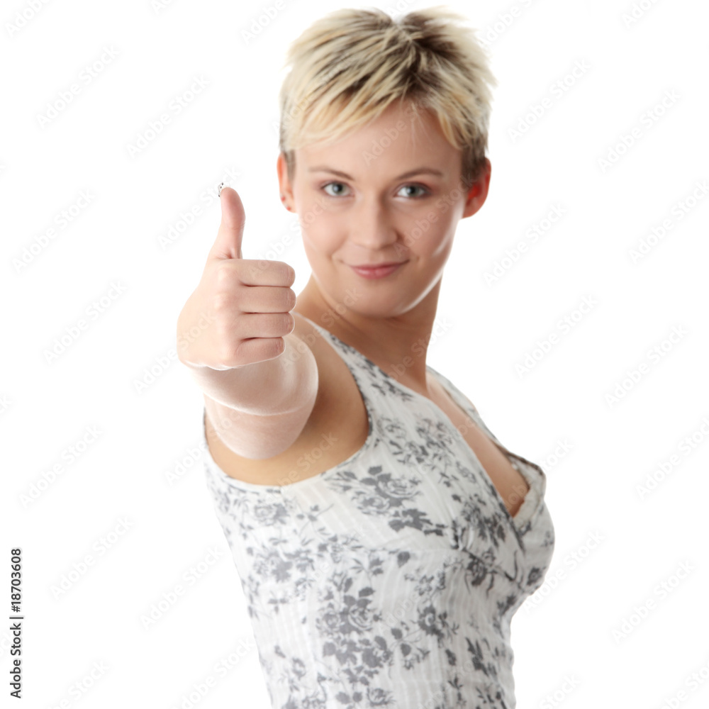 Woman showing thumbs up sign Woman showing thumbs up sign