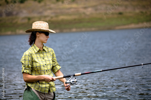 young woman fishing