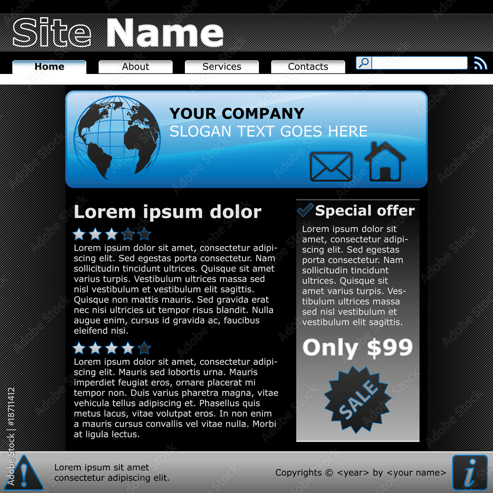 Naklejka premium Detailed dark blue vector design template for business web sites