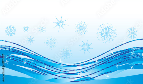 Blue waves and snowflakes. Banner. Vector