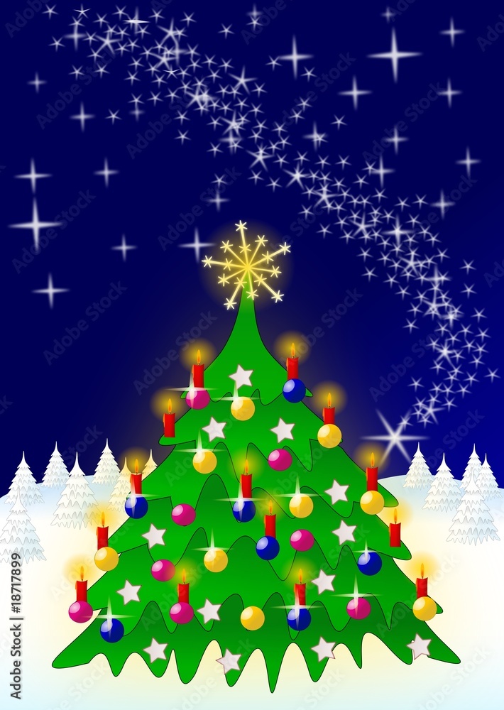 Weihnachtsbaum mit Kerzen Kugeln und leckeren Zimtsternen