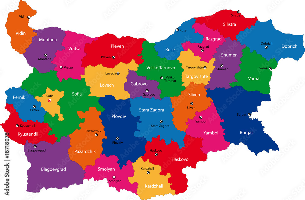 Fototapeta premium Map of administrative divisions of Bulgaria