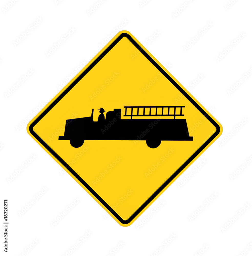 road sign - fire station, black on yellow, isolated road sign - fire station, black on yellow, isolated