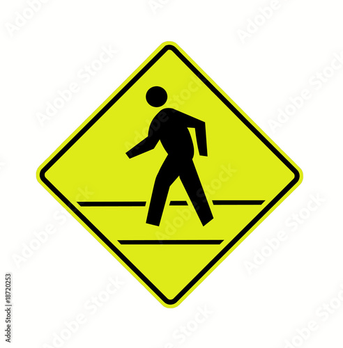 road sign - crosswalk with lines, on fluorescent, isolated
