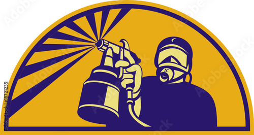 Spray painter with spray gun at work icon
