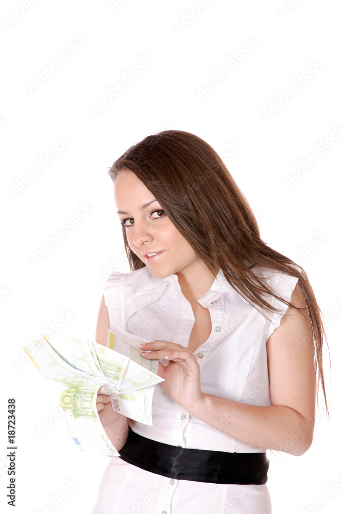 Happy woman with group of euro bills Isolated. Happy woman with group of euro bills Isolated.