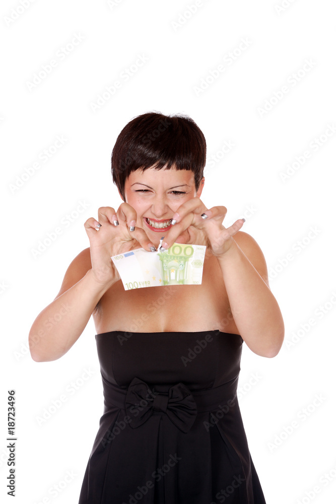 Happy woman with group of euro bills Isolated. Happy woman with group of euro bills Isolated.