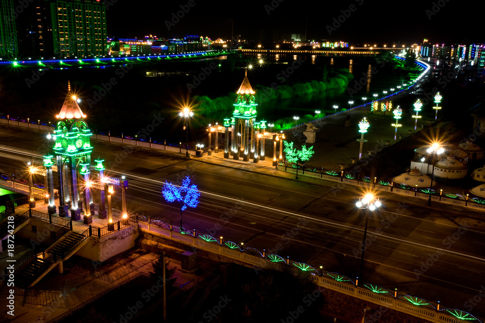 A city with an ancient atmosphere at night A city with an ancient atmosphere at night