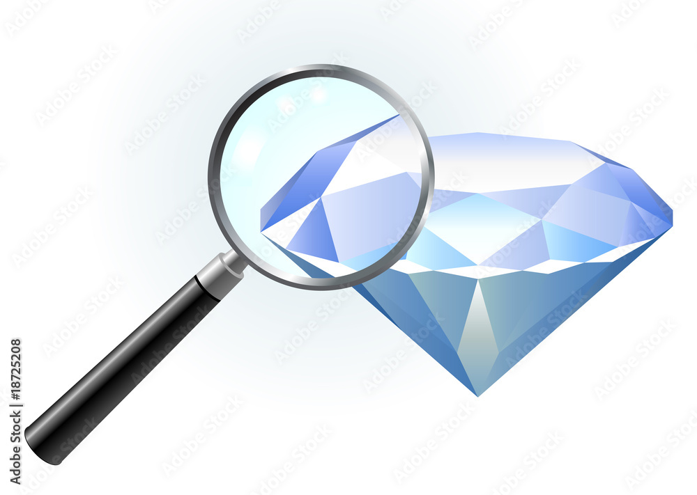 Diamond under magnifying glass Diamond under magnifying glass
