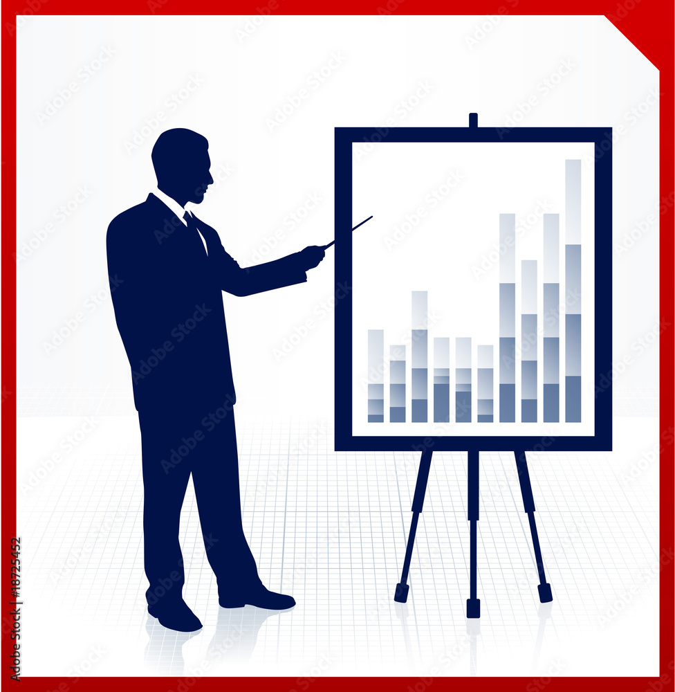 Business man on background with financial charts Business man on background with financial charts