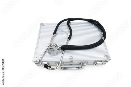 Stethoscope and case isolated on the white