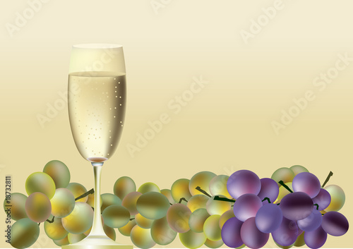 A glass of wine and a lot of grapes