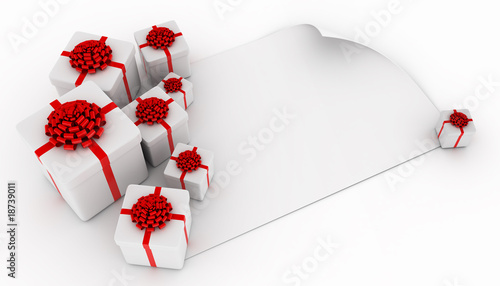 Presents over blank white paper