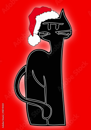 Black cat with Santa Claus hat