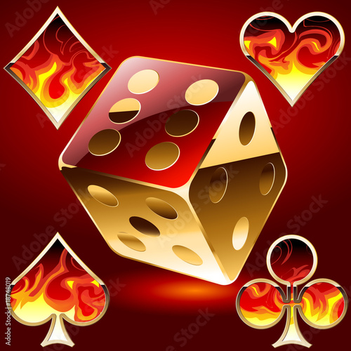 Vector gambling symbols in fire