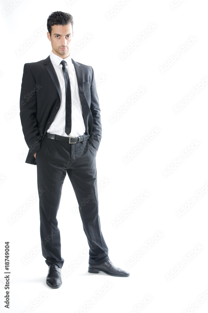 Business man puts the hands into the trouser pocket Business man puts the hands into the trouser pocket