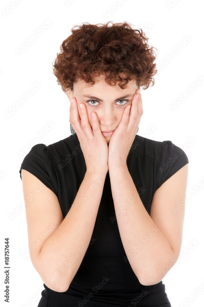 sad young woman portrait isolated on white sad young woman portrait isolated on white