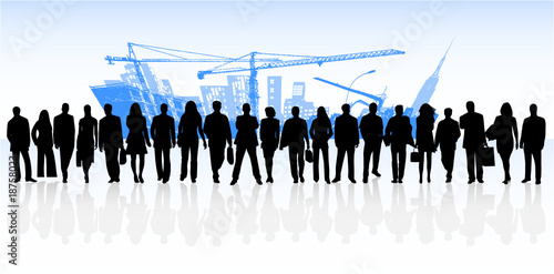 Illustration of people and buildings