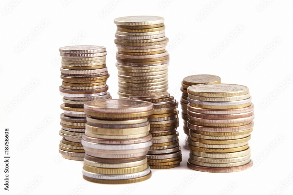 Coins on a white background Coins on a white background