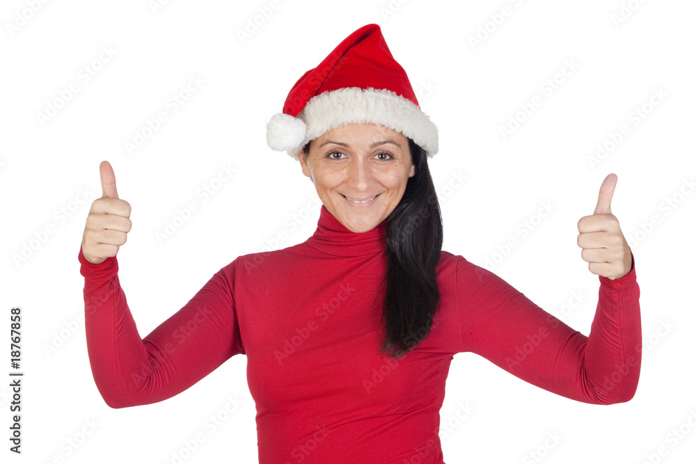 Beautiful girl with Christmas hat accepting Beautiful girl with Christmas hat accepting