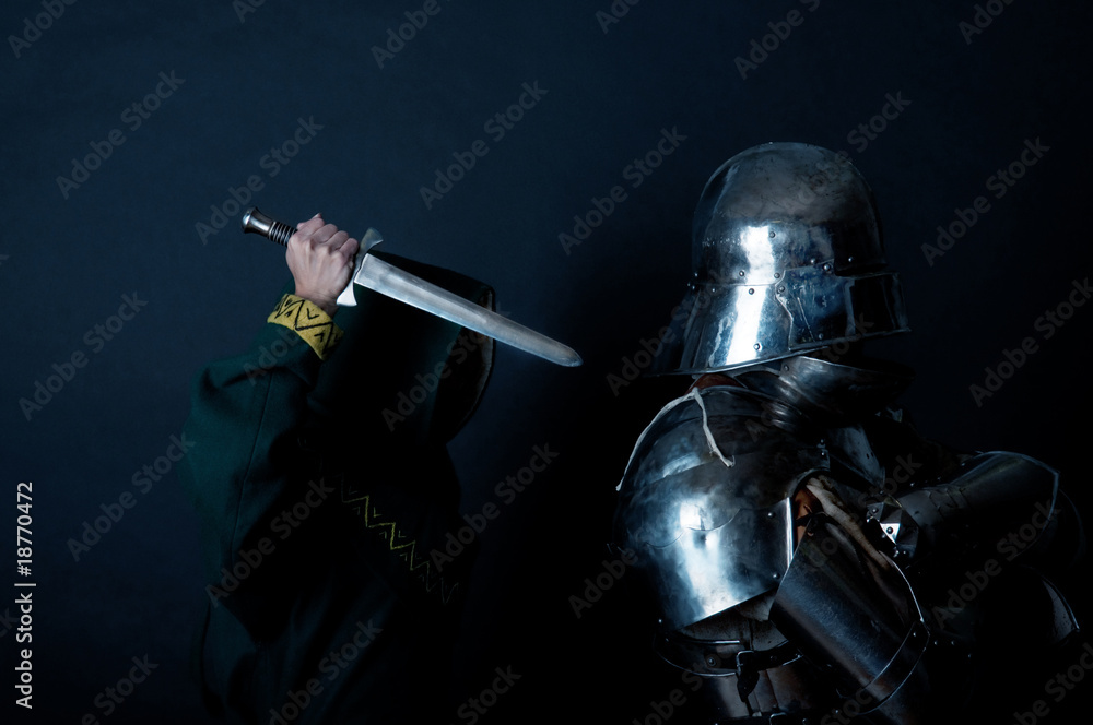 Naklejka premium Assassin trying to kill the glory knight