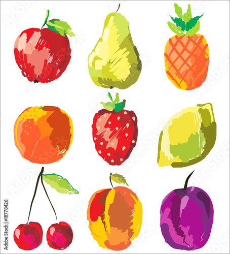 set of cute fresh fruits