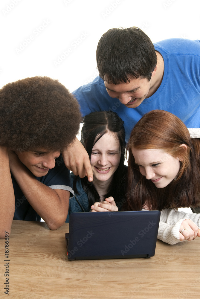 Diverse teens with laptop Diverse teens with laptop