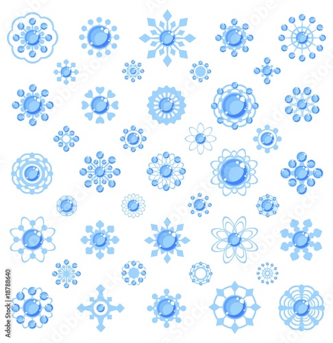 set of sparkling snowflakes on a white background