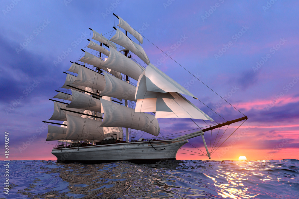 Obraz premium Sailing ship at sunset
