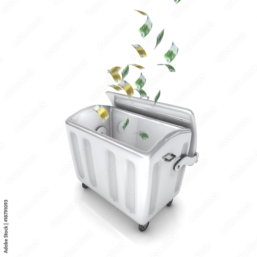 Abfalltonne mit Geld