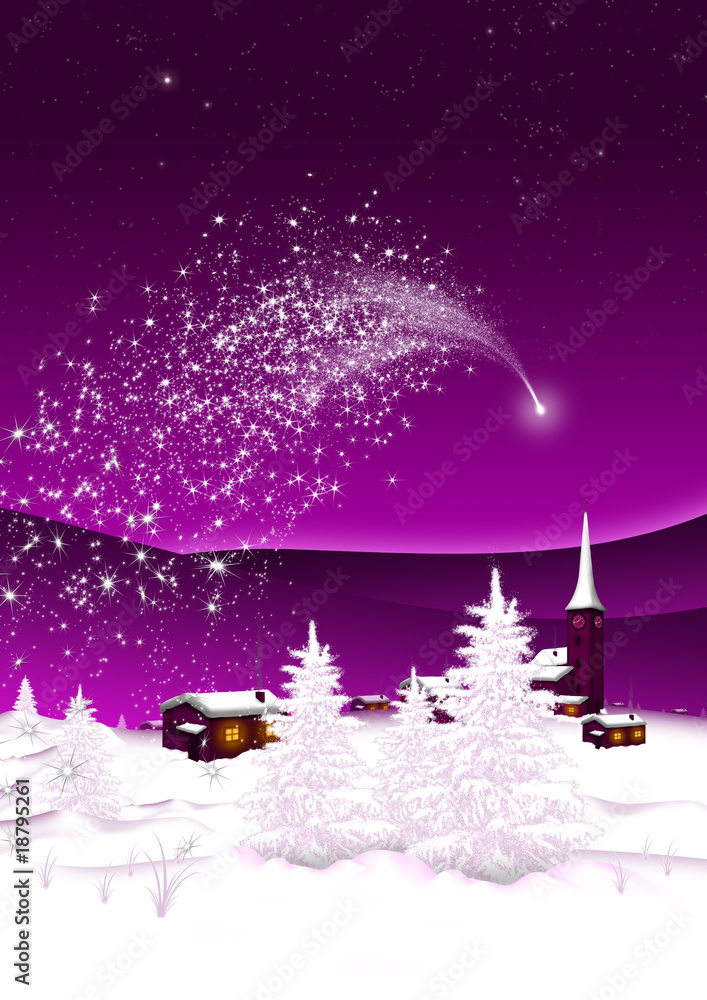 Fototapeta premium Winterlandschaft mit Sternschnuppe - Bergdorf