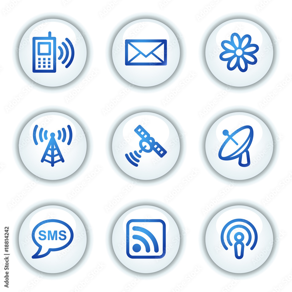 Communication web icons, white circle buttons series Communication web icons, white circle buttons series