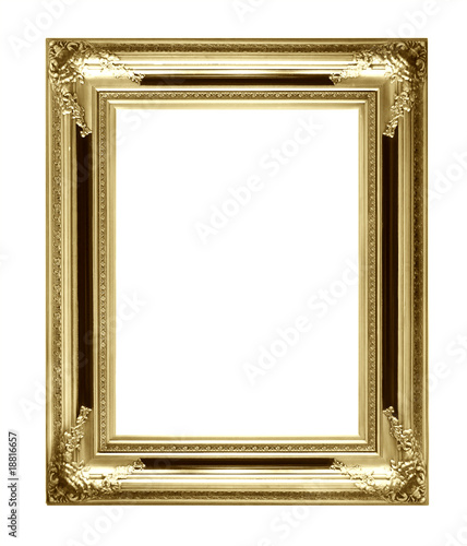 Vintage gold picture frame isolated on white.