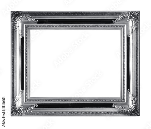 Vintage silver picture frame isolated on white.