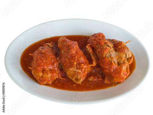Meat roulade with tomato sauce on plate