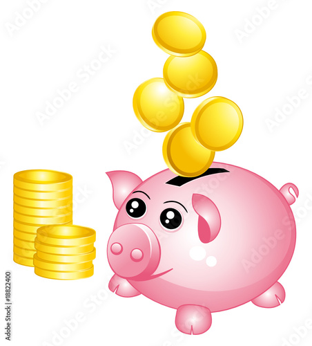 Piggy bank with stacks of money