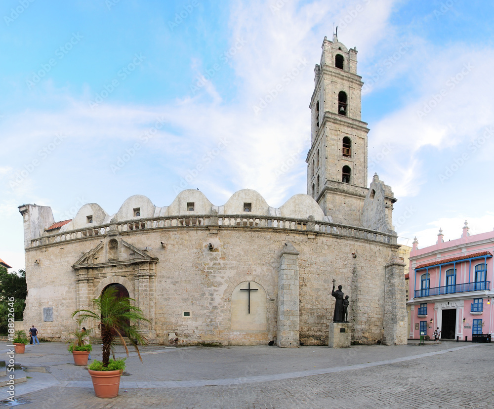 Colonial church in Old Havana plaza